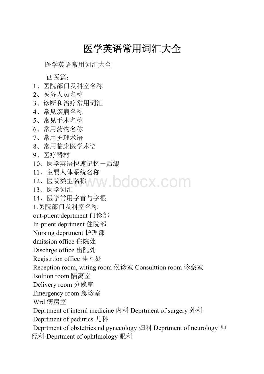 医学英语常用词汇大全.docx