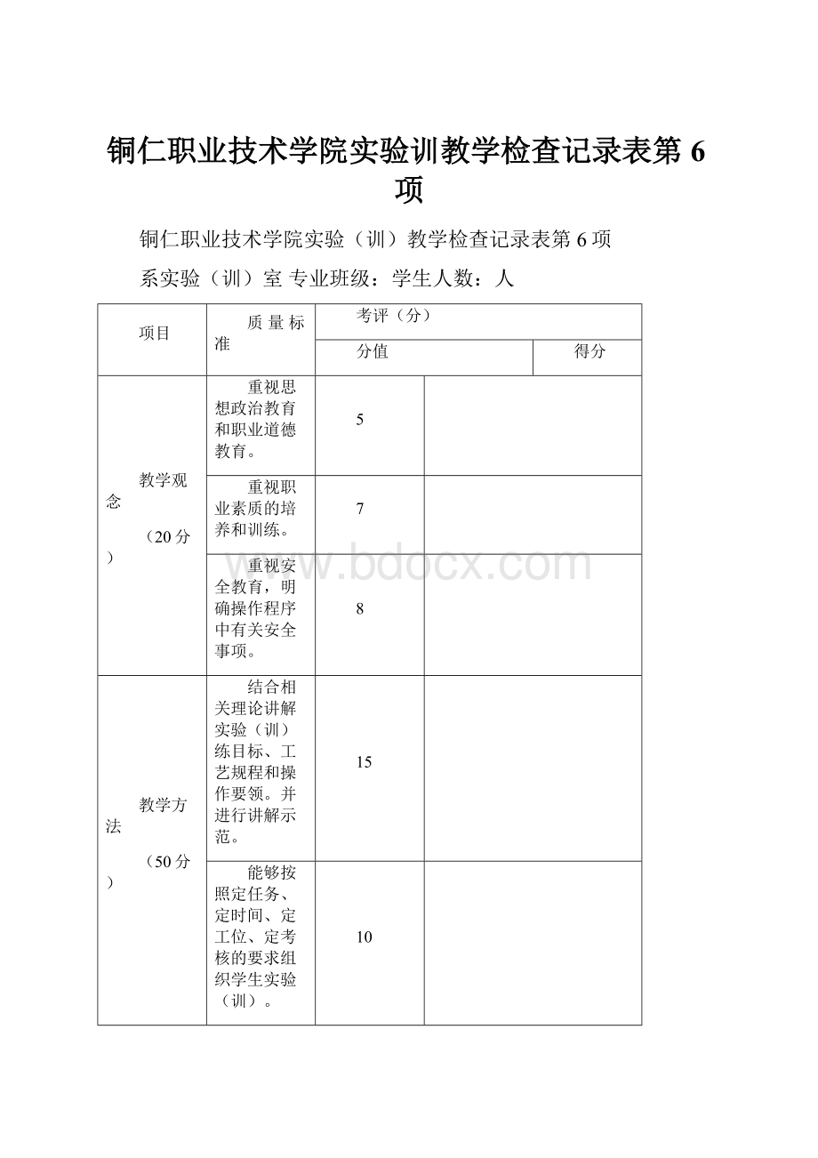 铜仁职业技术学院实验训教学检查记录表第6项.docx