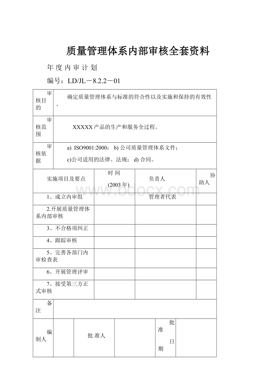 质量管理体系内部审核全套资料.docx