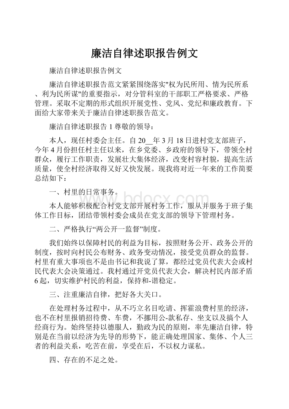 廉洁自律述职报告例文.docx