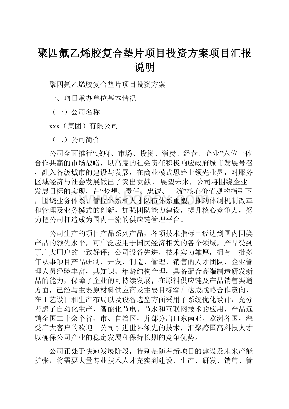 聚四氟乙烯胶复合垫片项目投资方案项目汇报说明.docx