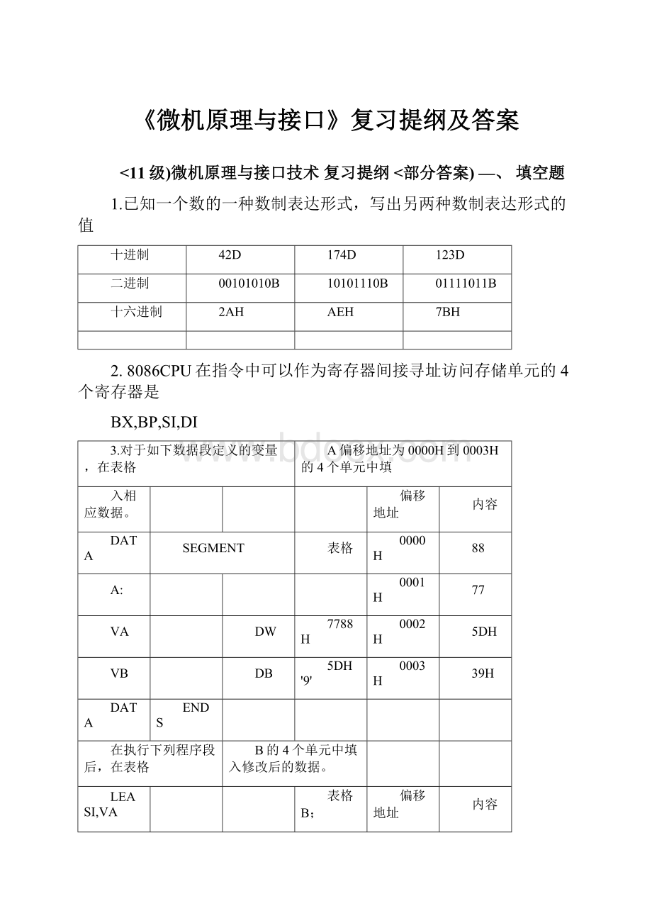 《微机原理与接口》复习提纲及答案.docx