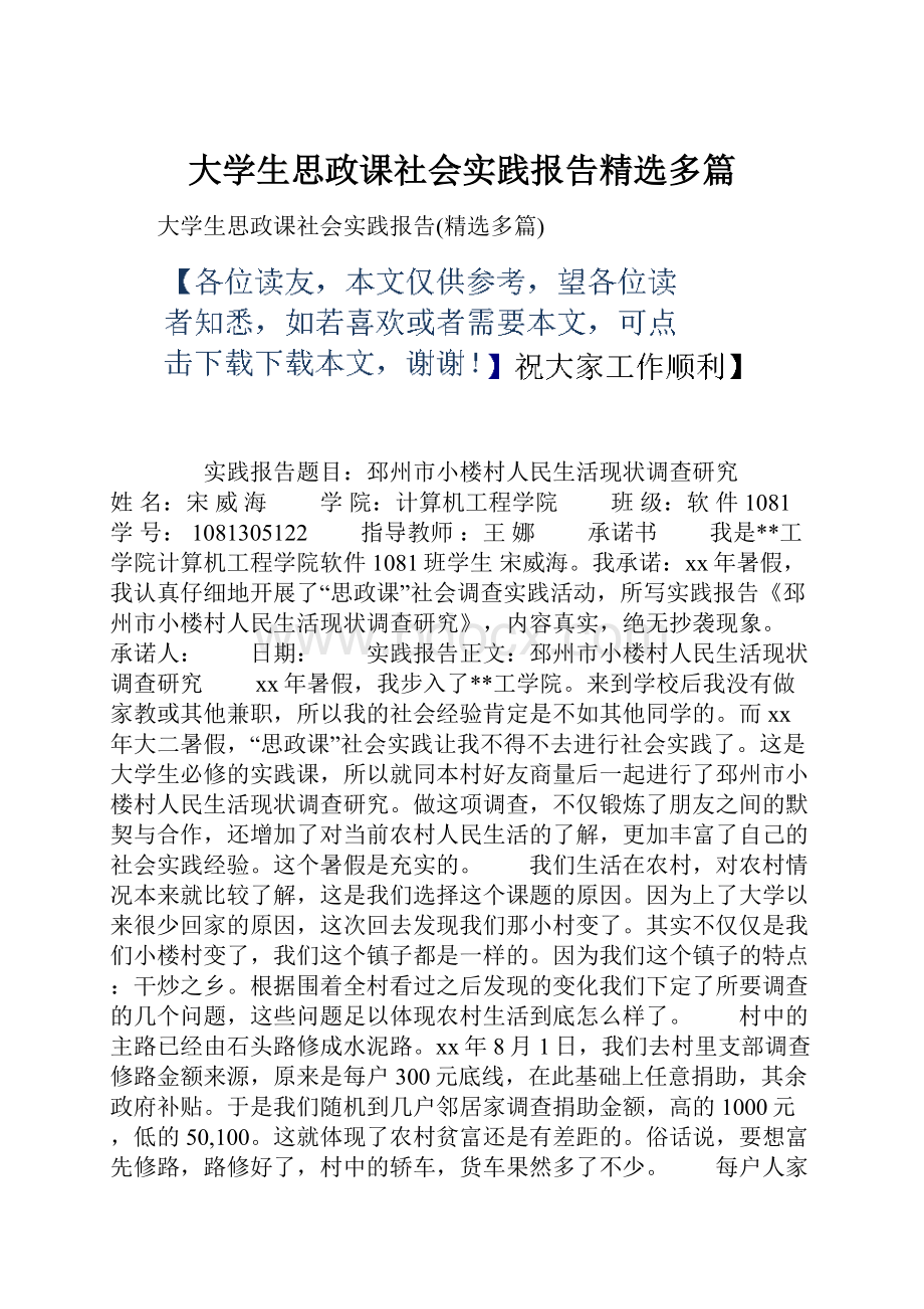 大学生思政课社会实践报告精选多篇.docx_第1页