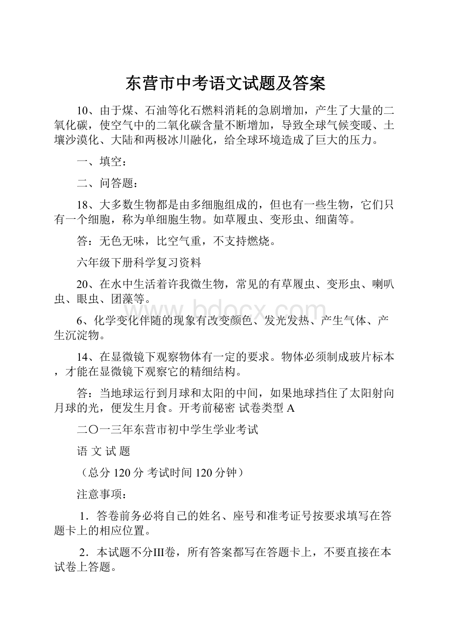 东营市中考语文试题及答案.docx_第1页