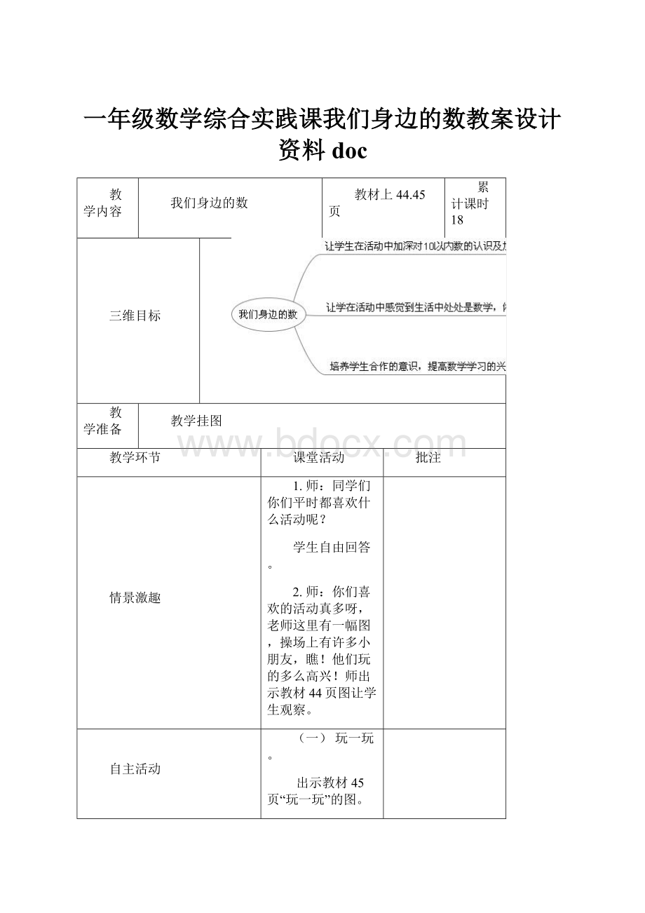 一年级数学综合实践课我们身边的数教案设计资料doc.docx