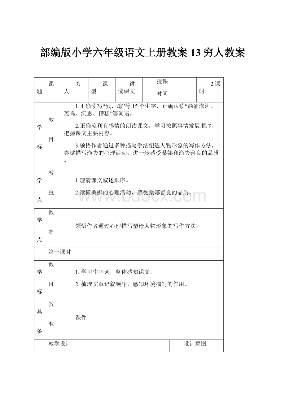 部编版小学六年级语文上册教案13穷人教案.docx