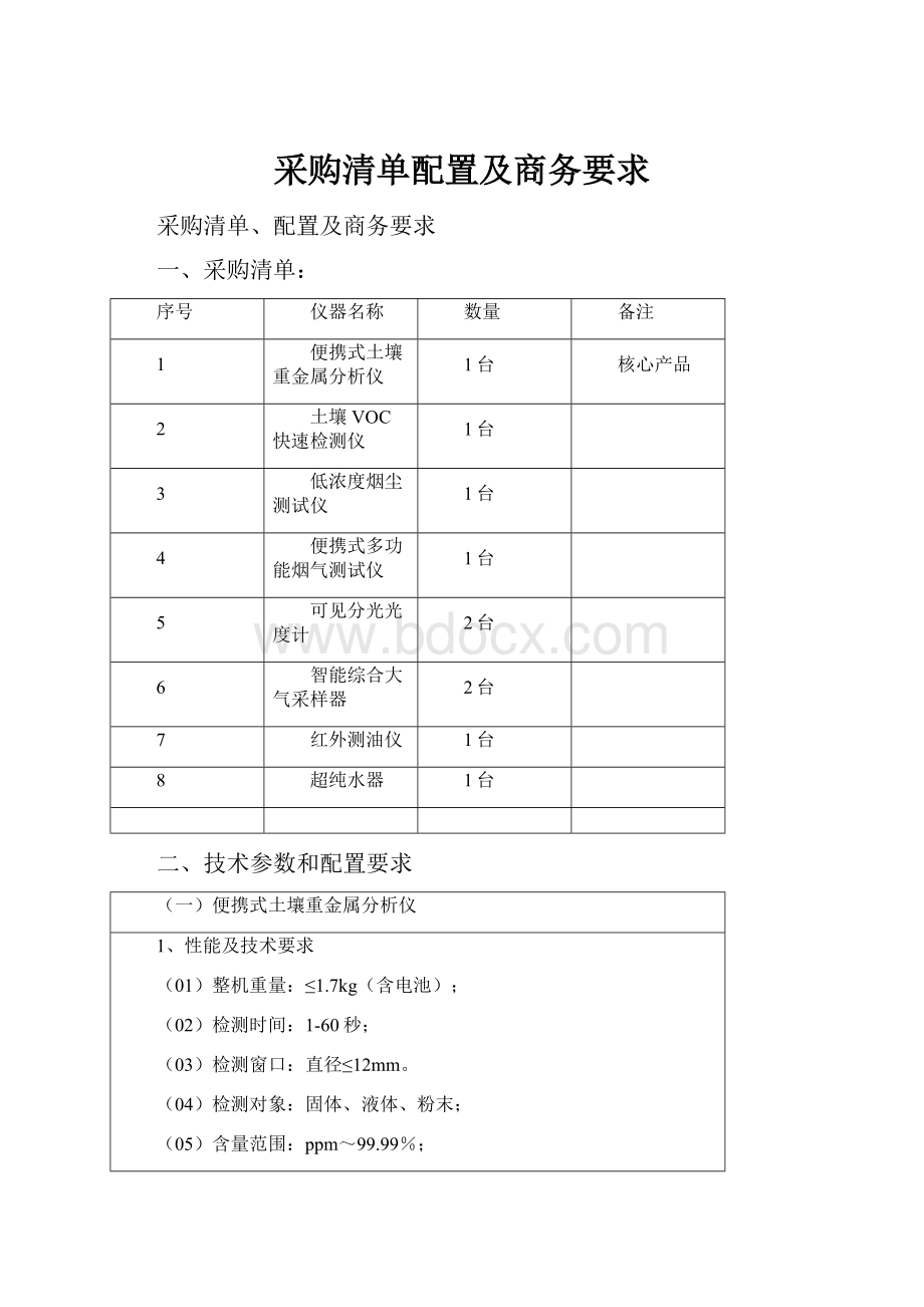 采购清单配置及商务要求.docx_第1页