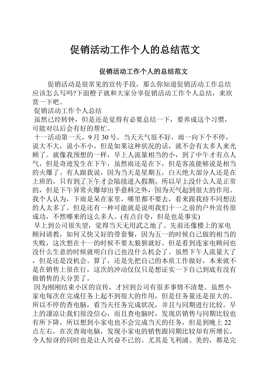 促销活动工作个人的总结范文.docx