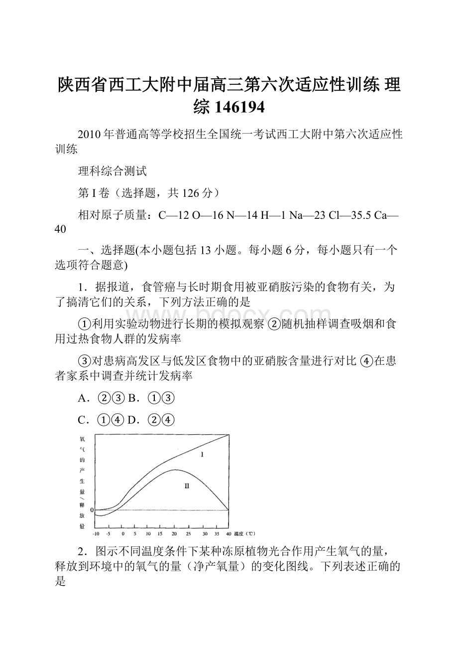 陕西省西工大附中届高三第六次适应性训练 理综 146194.docx