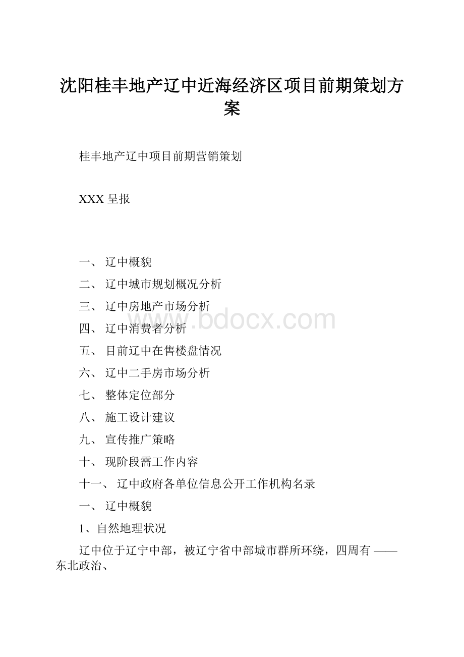 沈阳桂丰地产辽中近海经济区项目前期策划方案.docx_第1页