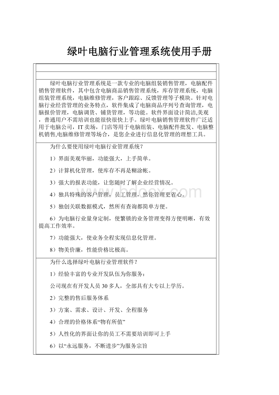 绿叶电脑行业管理系统使用手册.docx_第1页