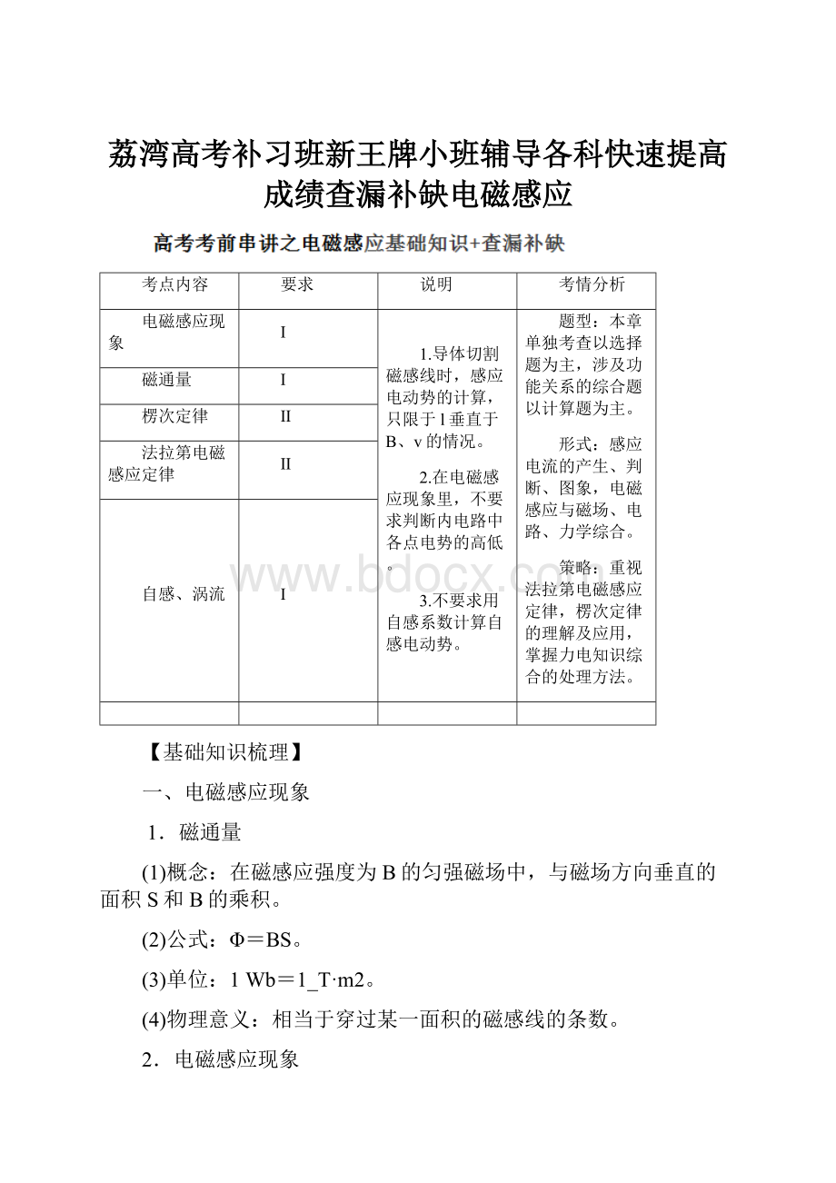 荔湾高考补习班新王牌小班辅导各科快速提高成绩查漏补缺电磁感应.docx_第1页