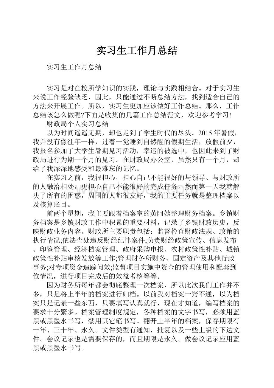 实习生工作月总结.docx_第1页