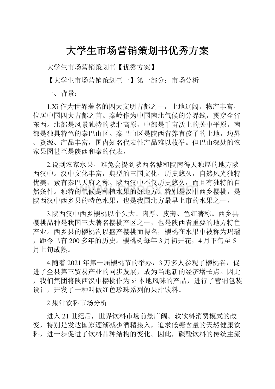 大学生市场营销策划书优秀方案.docx