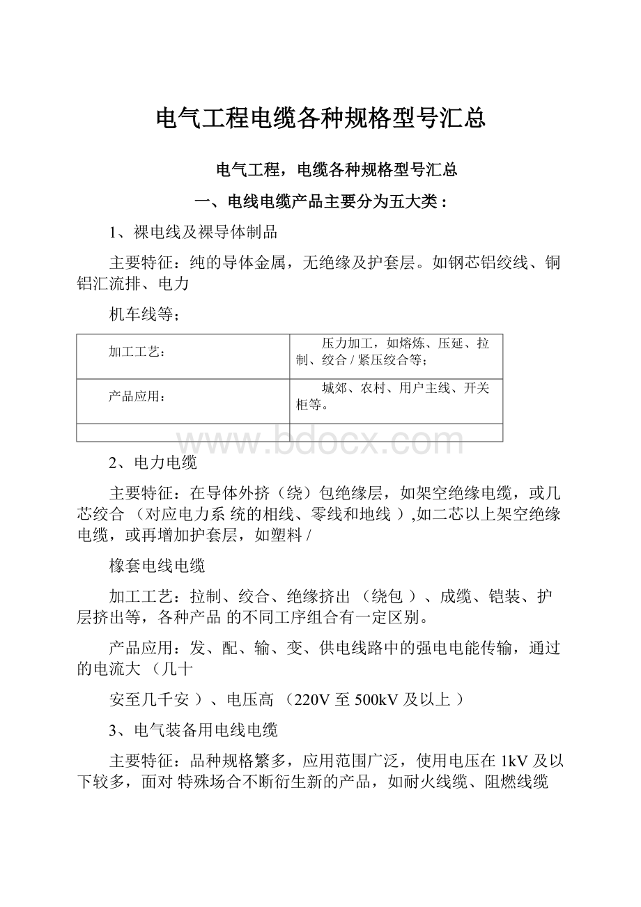 电气工程电缆各种规格型号汇总.docx