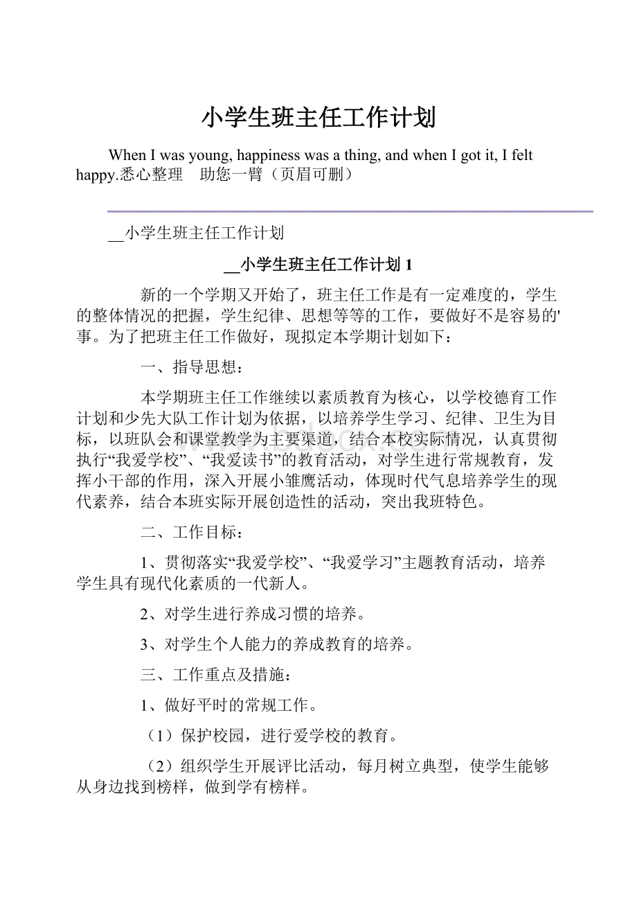 小学生班主任工作计划.docx