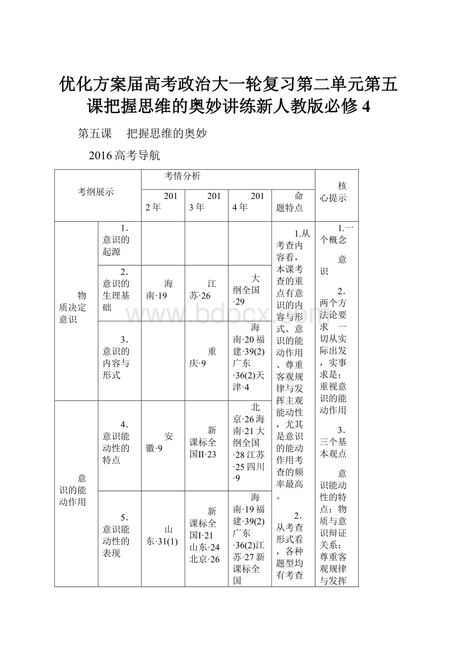 优化方案届高考政治大一轮复习第二单元第五课把握思维的奥妙讲练新人教版必修4.docx_第1页