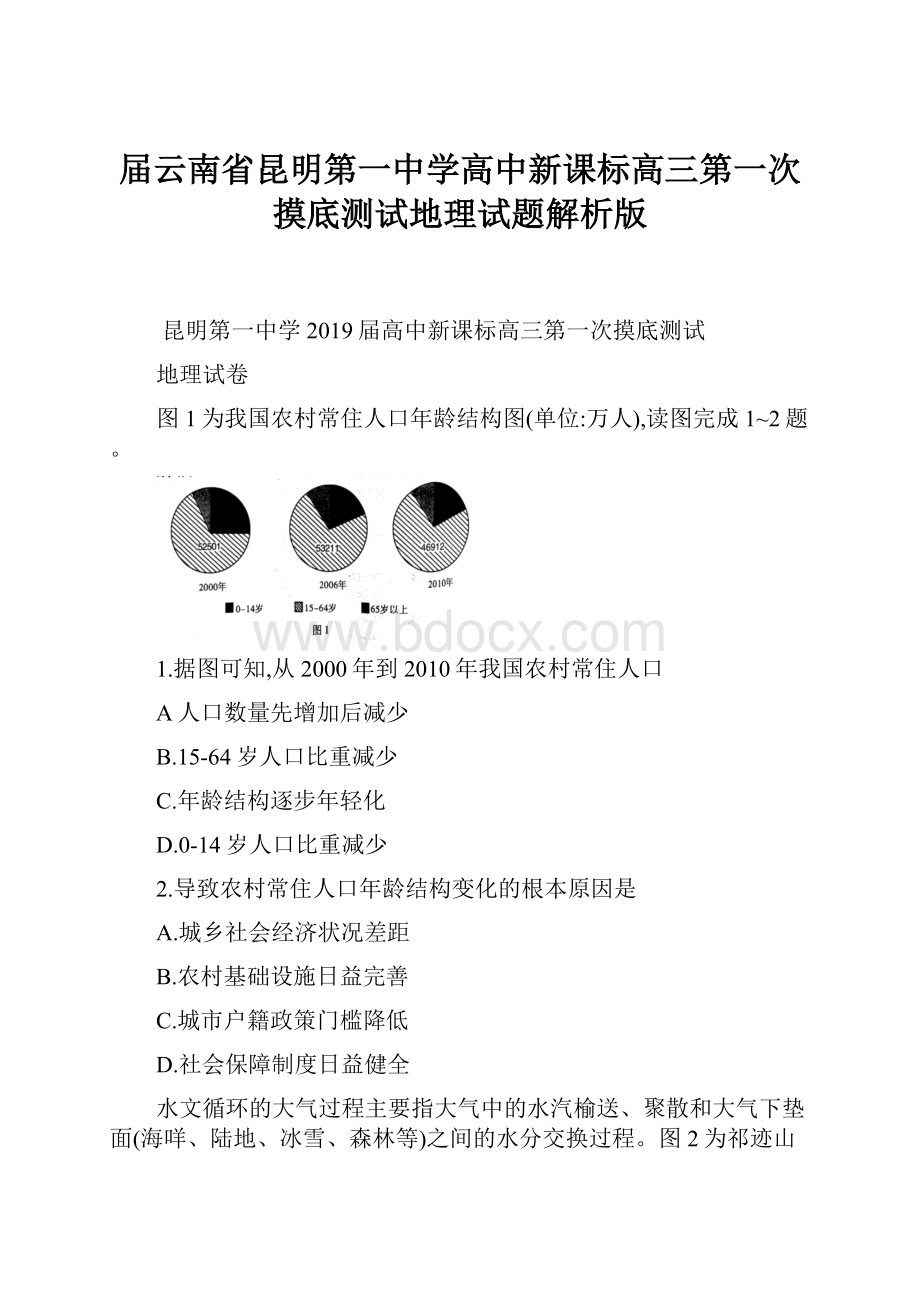 届云南省昆明第一中学高中新课标高三第一次摸底测试地理试题解析版.docx