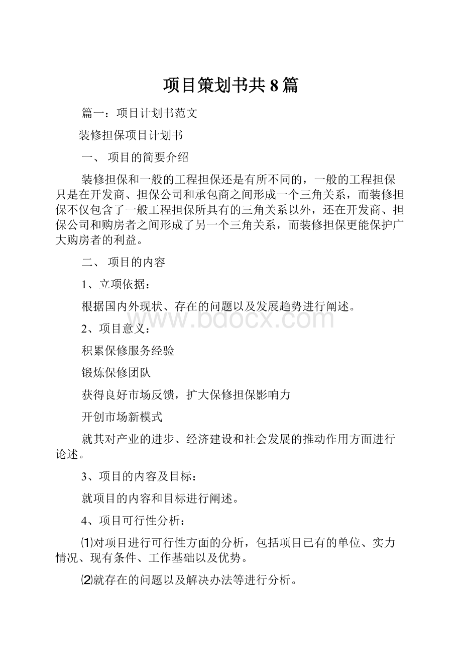 项目策划书共8篇.docx