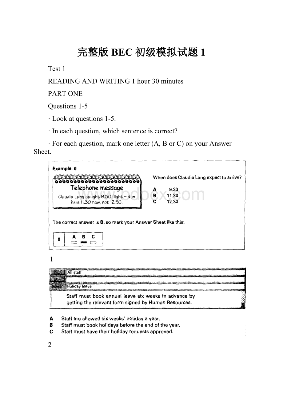 完整版BEC初级模拟试题1.docx