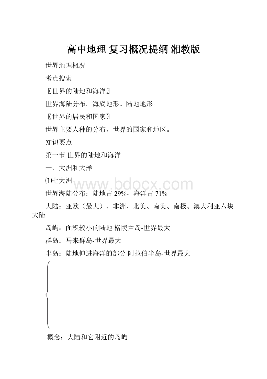 高中地理 复习概况提纲 湘教版.docx