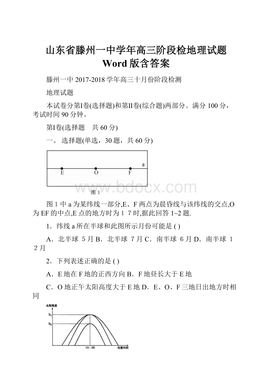 山东省滕州一中学年高三阶段检地理试题 Word版含答案.docx_第1页