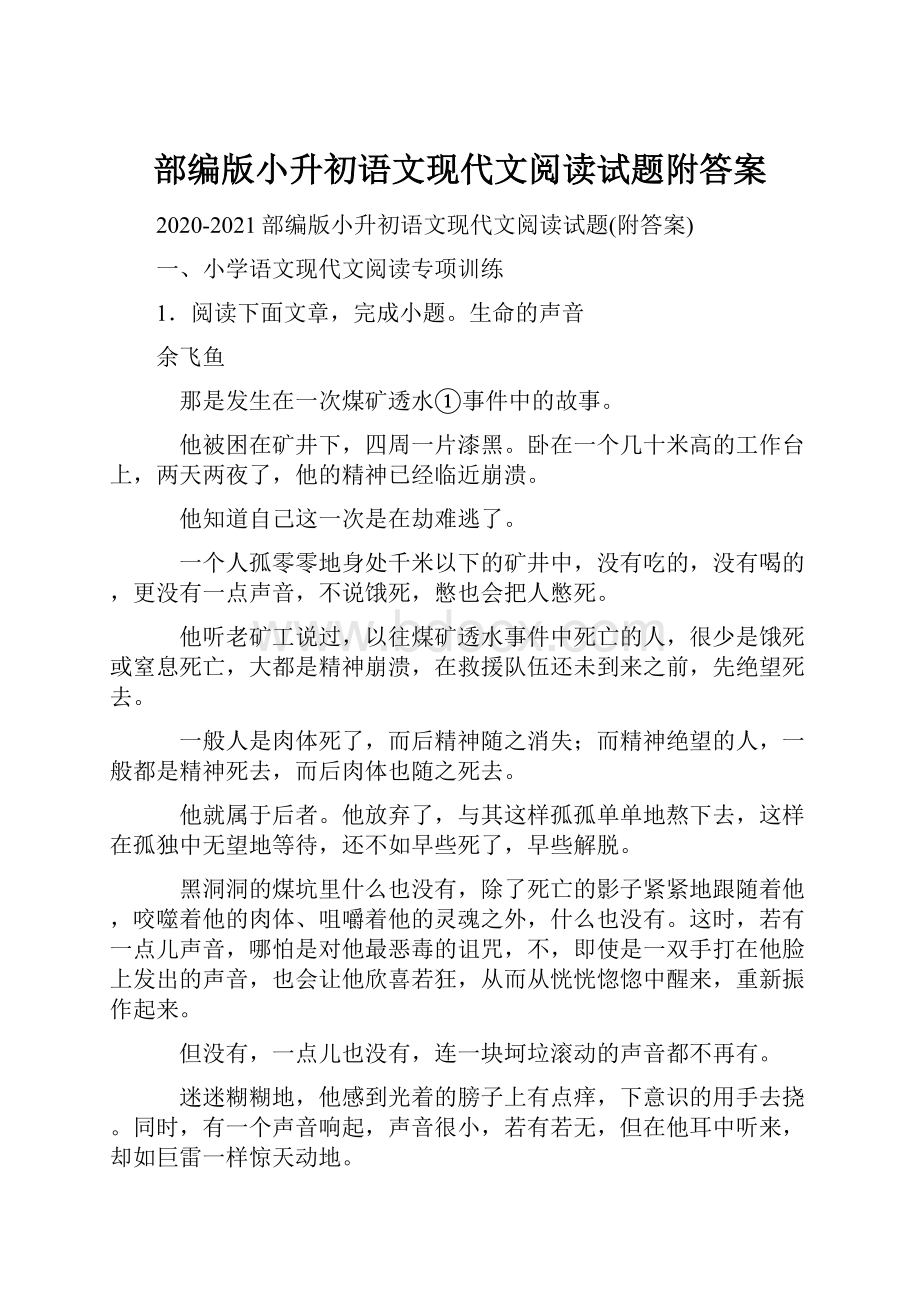 部编版小升初语文现代文阅读试题附答案.docx