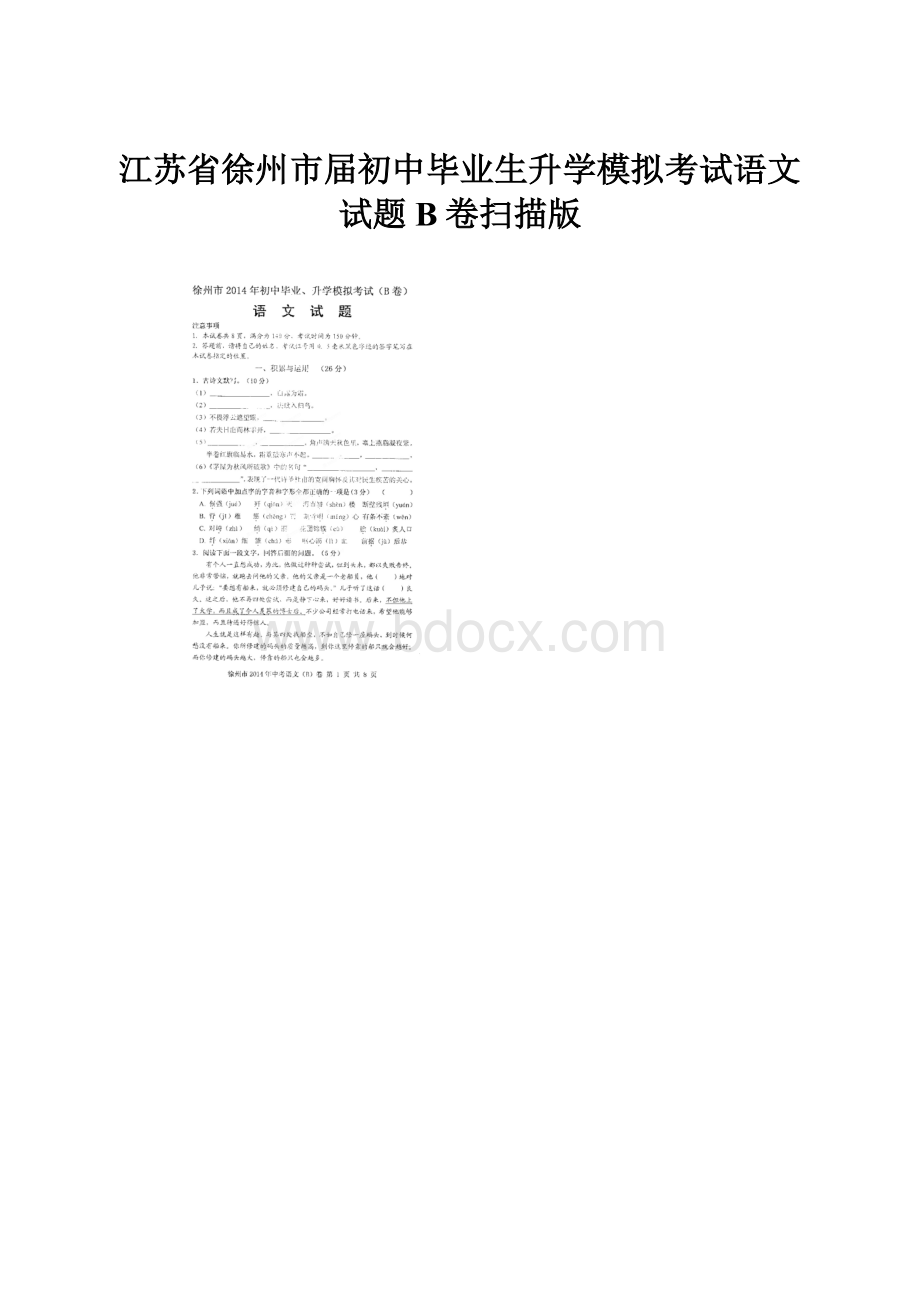 江苏省徐州市届初中毕业生升学模拟考试语文试题B卷扫描版.docx