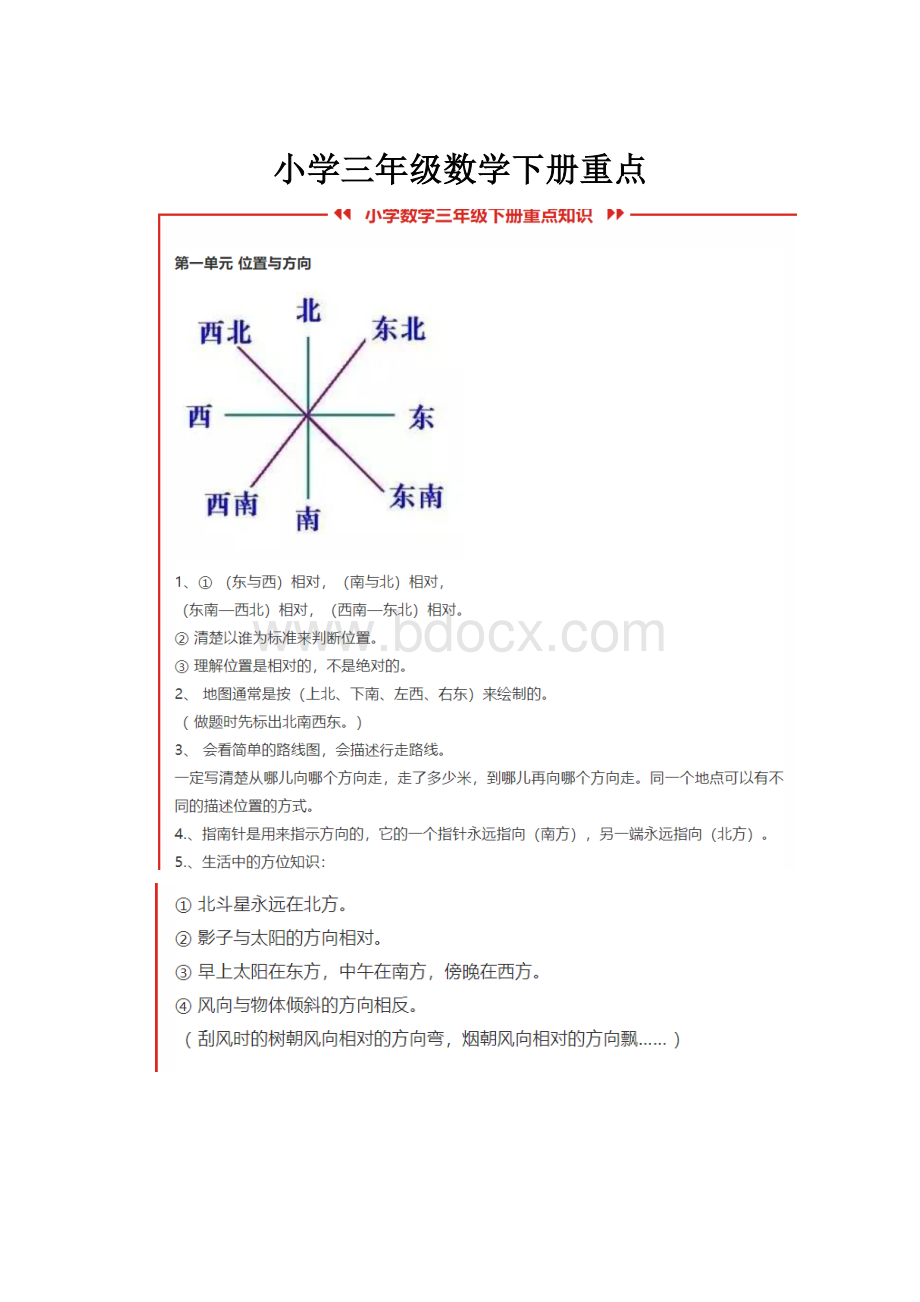 小学三年级数学下册重点.docx