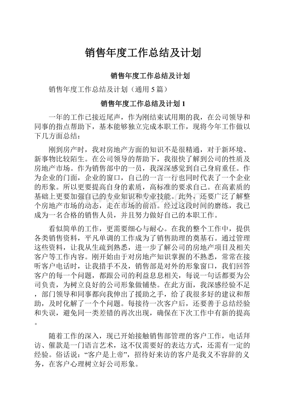 销售年度工作总结及计划.docx_第1页