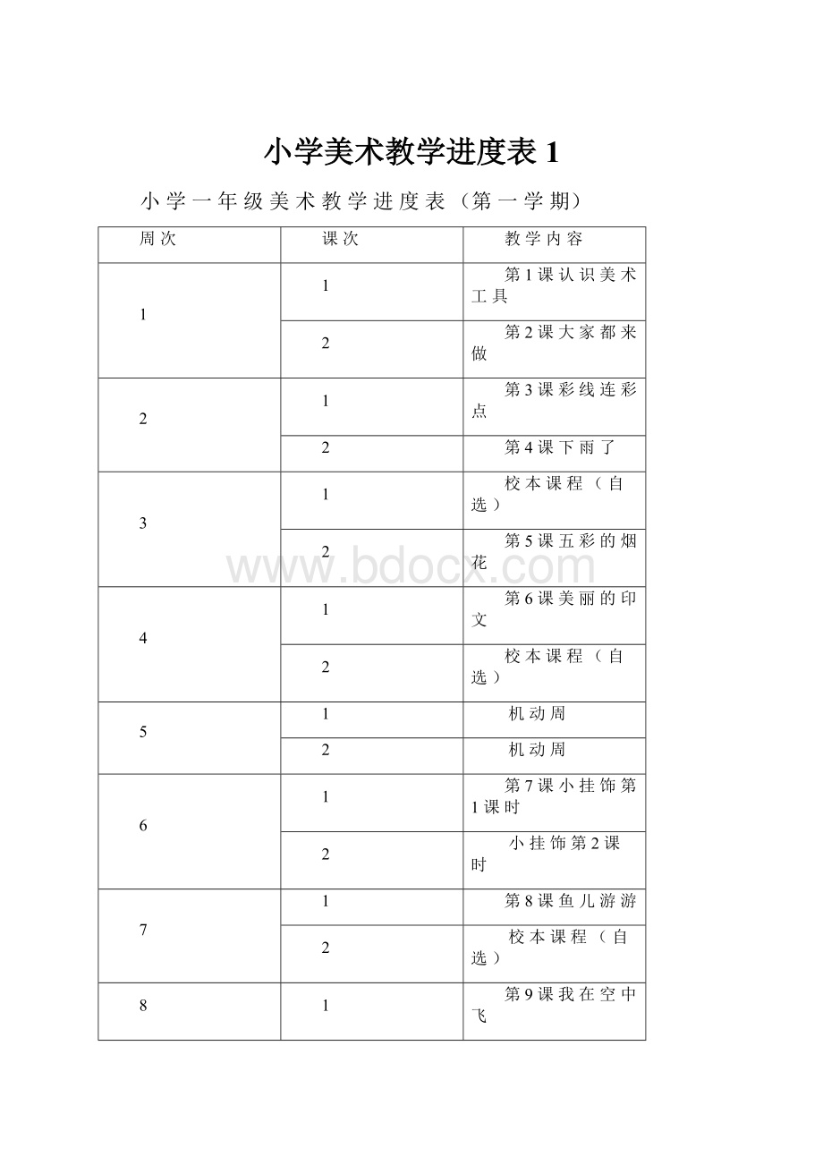 小学美术教学进度表 1.docx