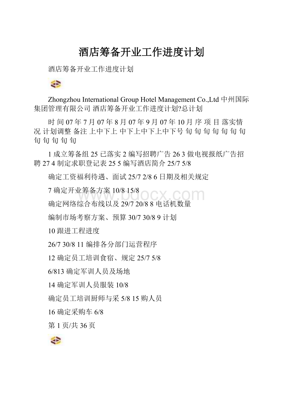 酒店筹备开业工作进度计划.docx