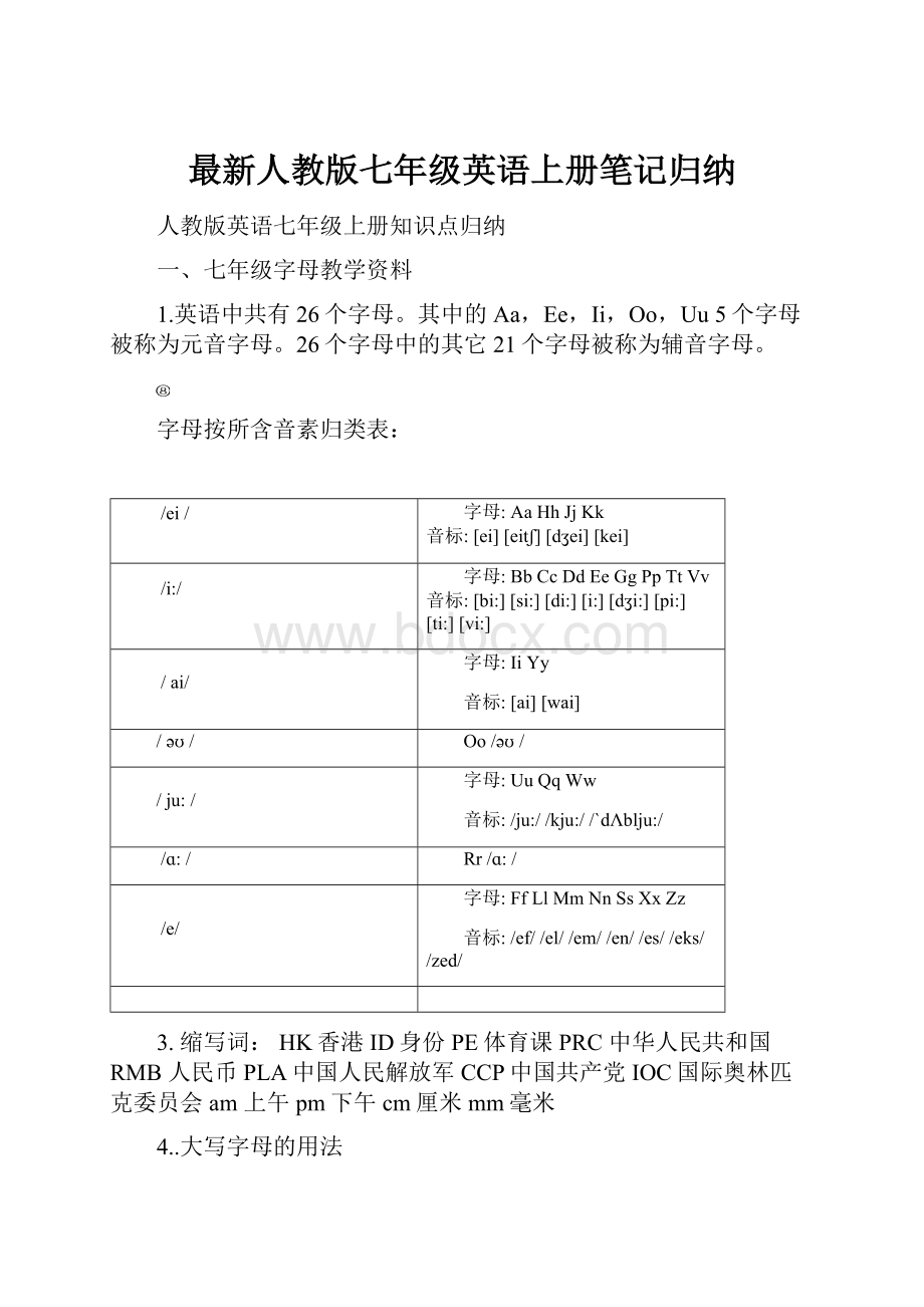 最新人教版七年级英语上册笔记归纳.docx