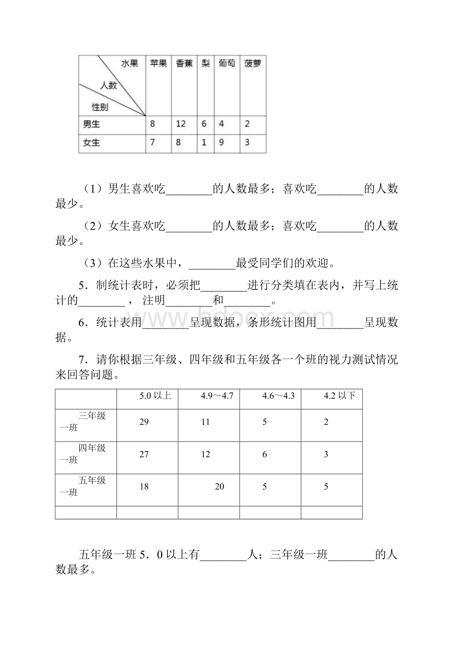 必考题小学数学三年级下册第三单元《复式统计表》 单元检测题含答案解析4.docx_第3页