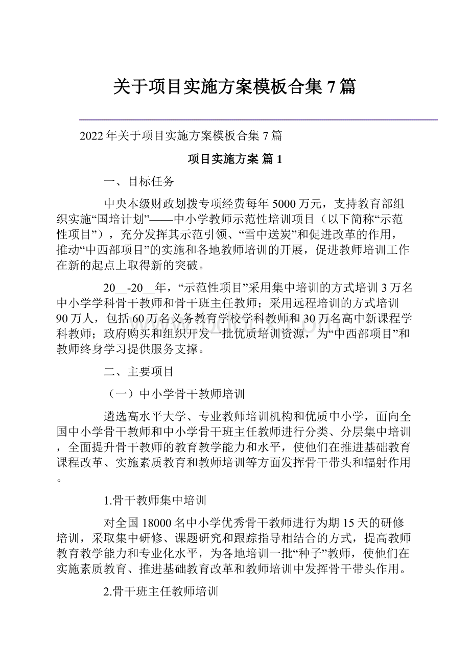 关于项目实施方案模板合集7篇.docx