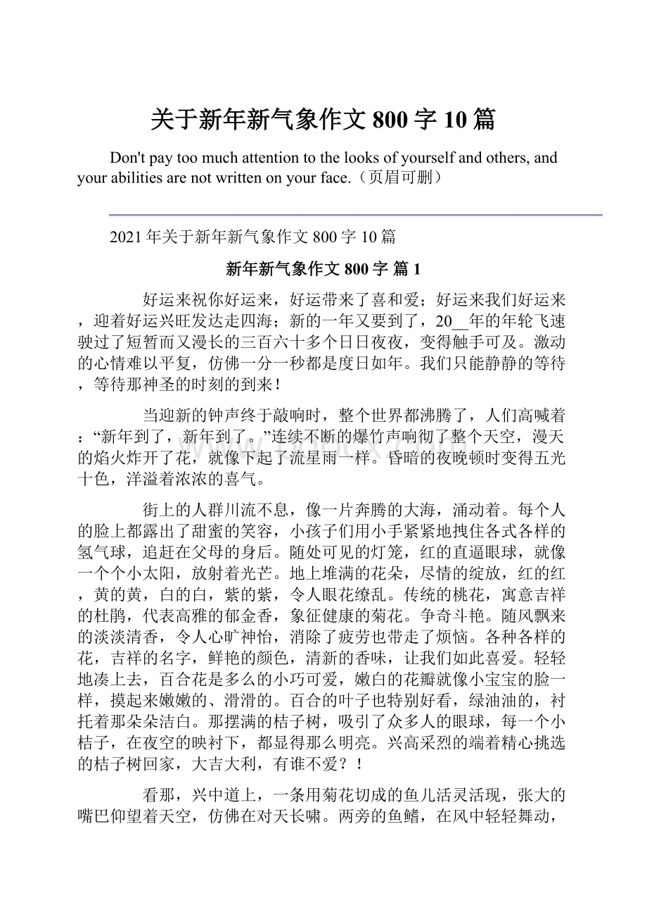 关于新年新气象作文800字10篇.docx