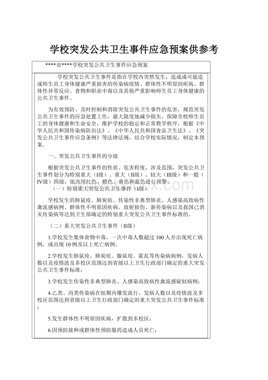 学校突发公共卫生事件应急预案供参考.docx_第1页