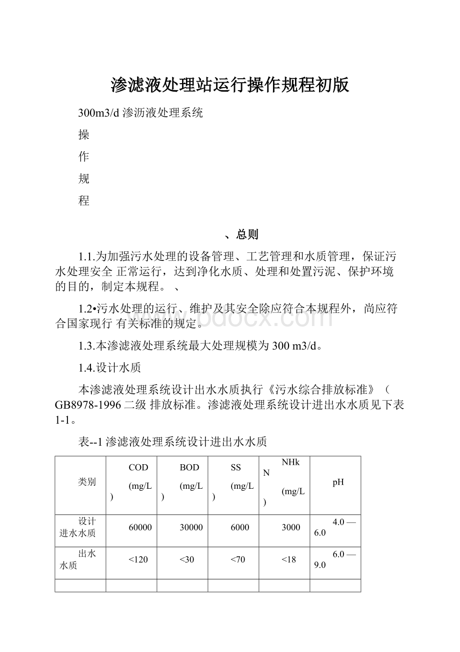 渗滤液处理站运行操作规程初版.docx