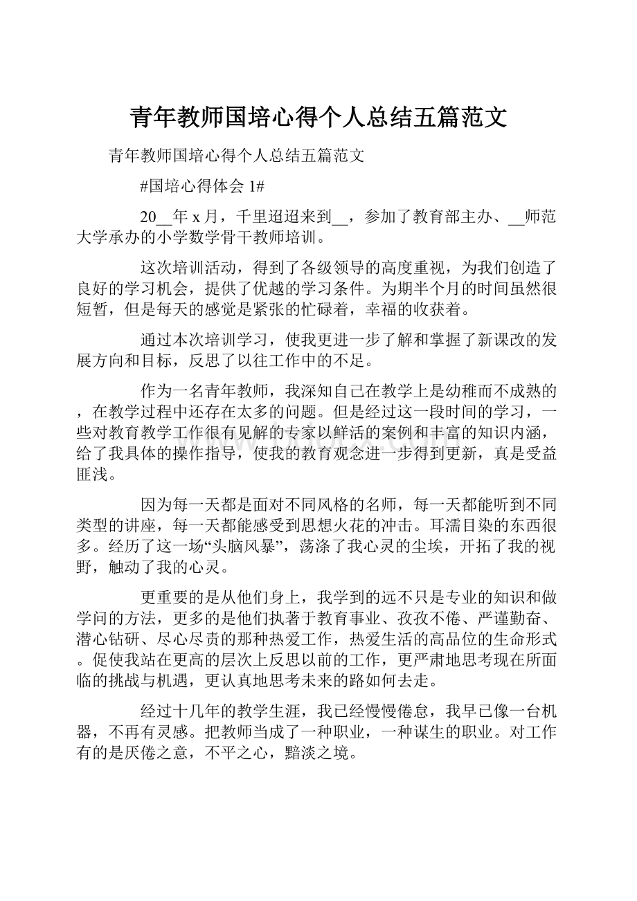 青年教师国培心得个人总结五篇范文.docx_第1页