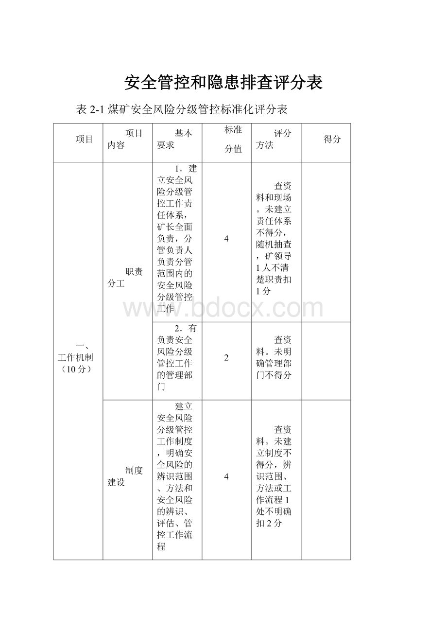 安全管控和隐患排查评分表.docx_第1页