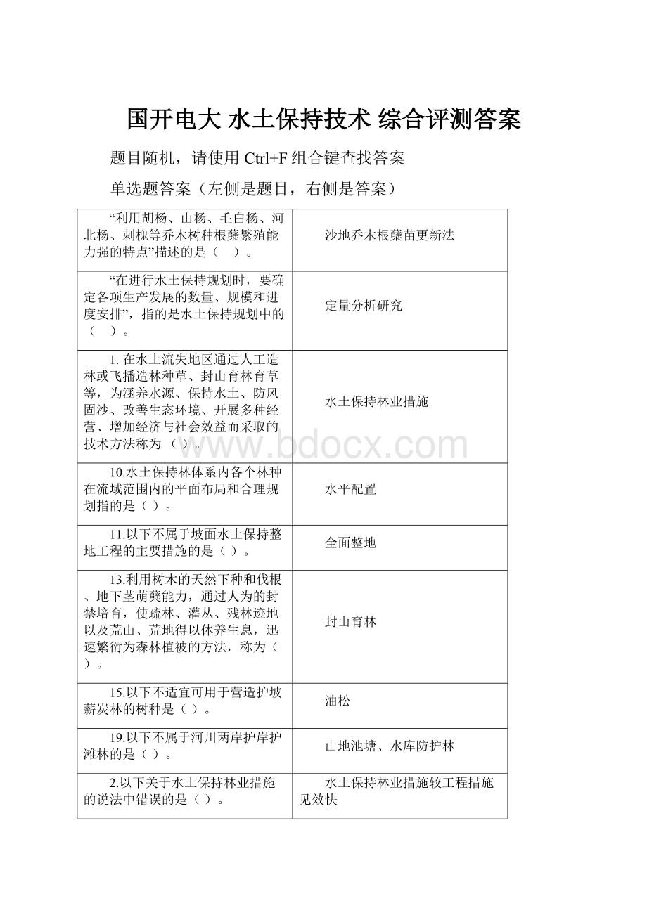 国开电大 水土保持技术 综合评测答案.docx