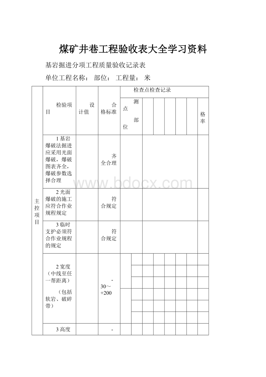 煤矿井巷工程验收表大全学习资料.docx