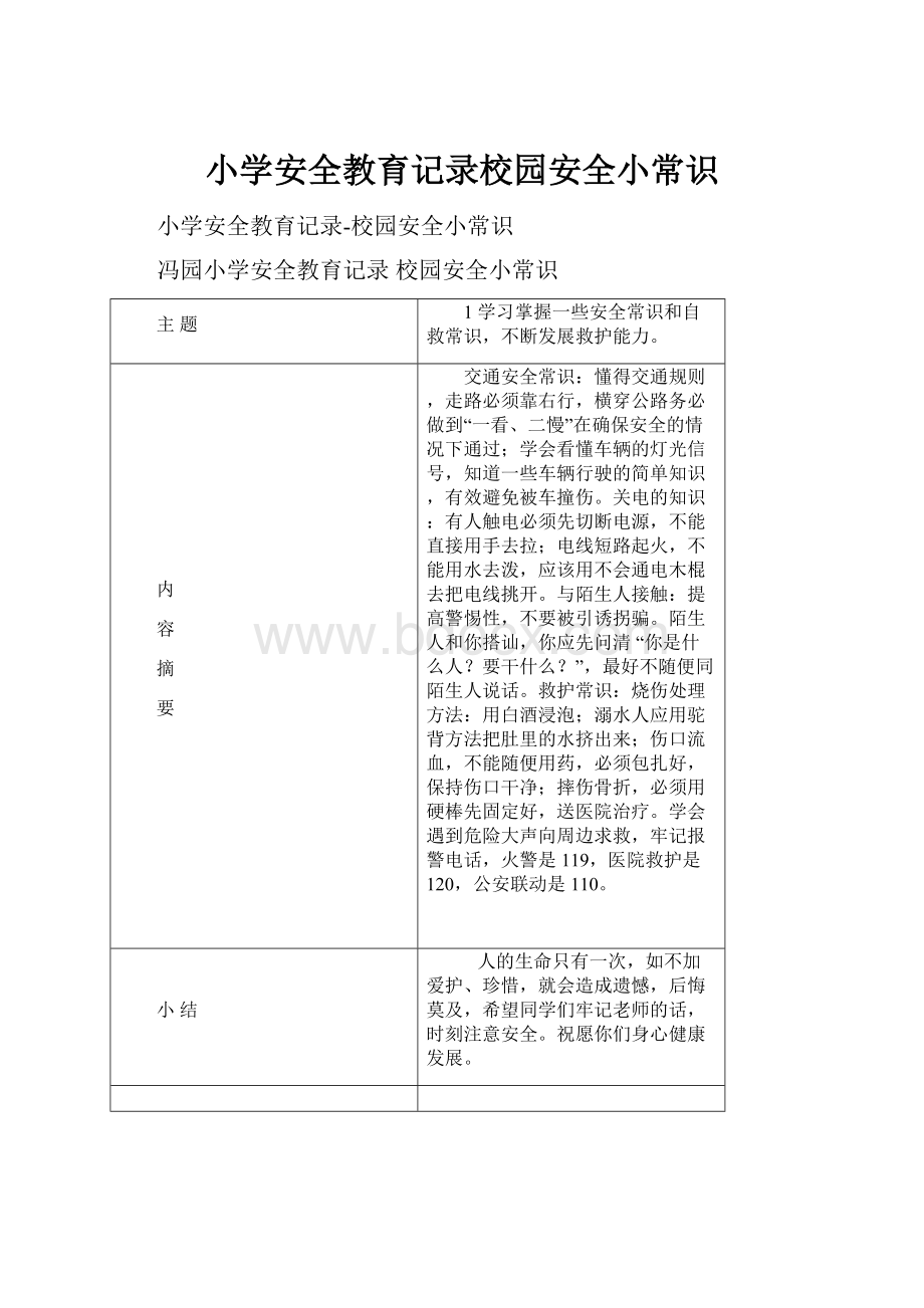 小学安全教育记录校园安全小常识.docx