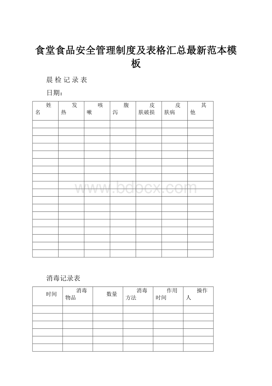 食堂食品安全管理制度及表格汇总最新范本模板.docx_第1页