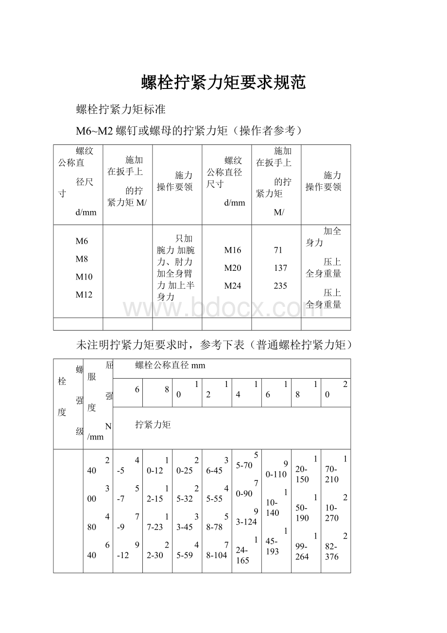 螺栓拧紧力矩要求规范.docx