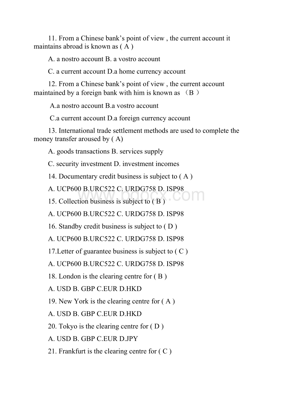 国际结算英文选择题附答案.docx_第2页