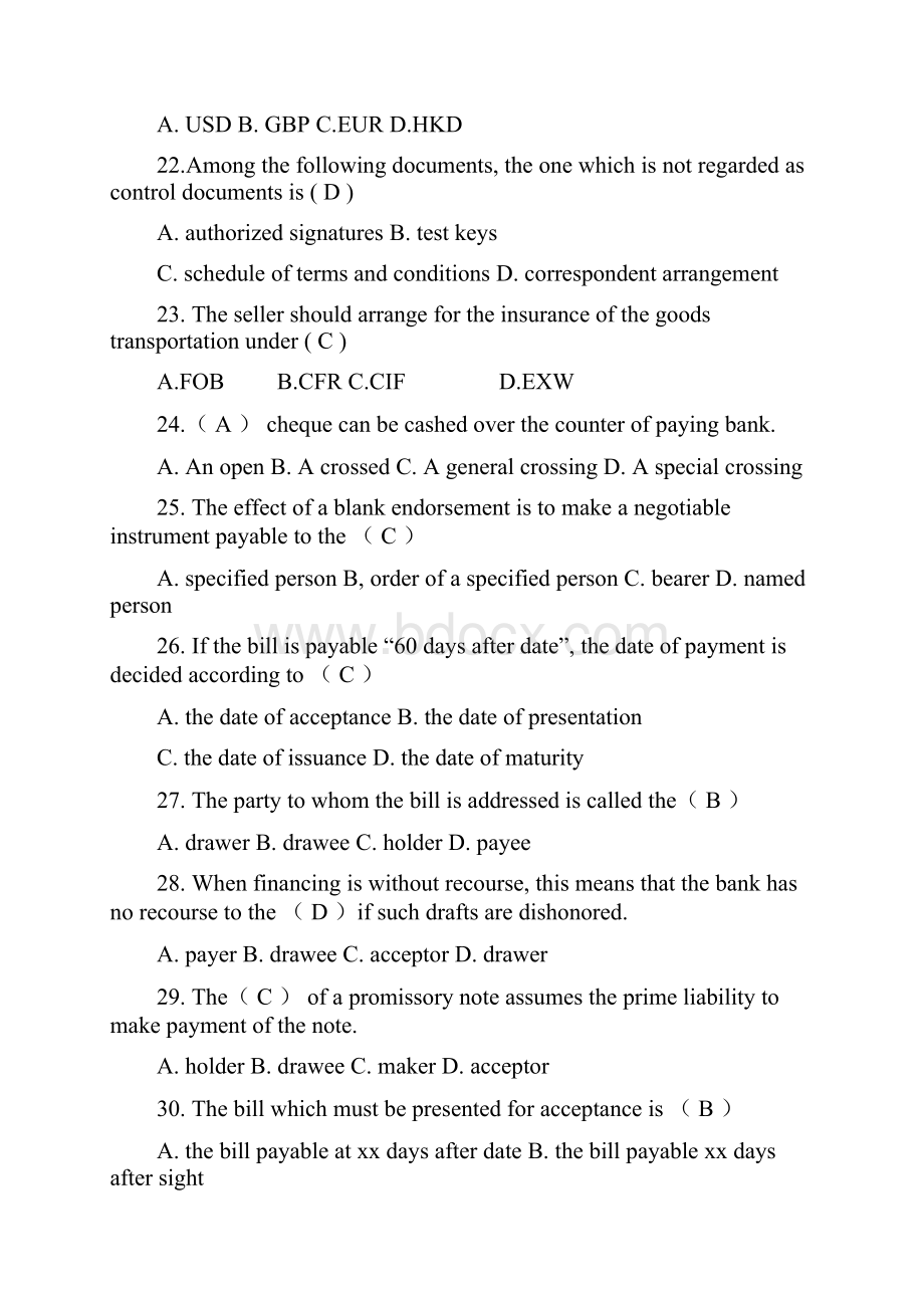 国际结算英文选择题附答案.docx_第3页