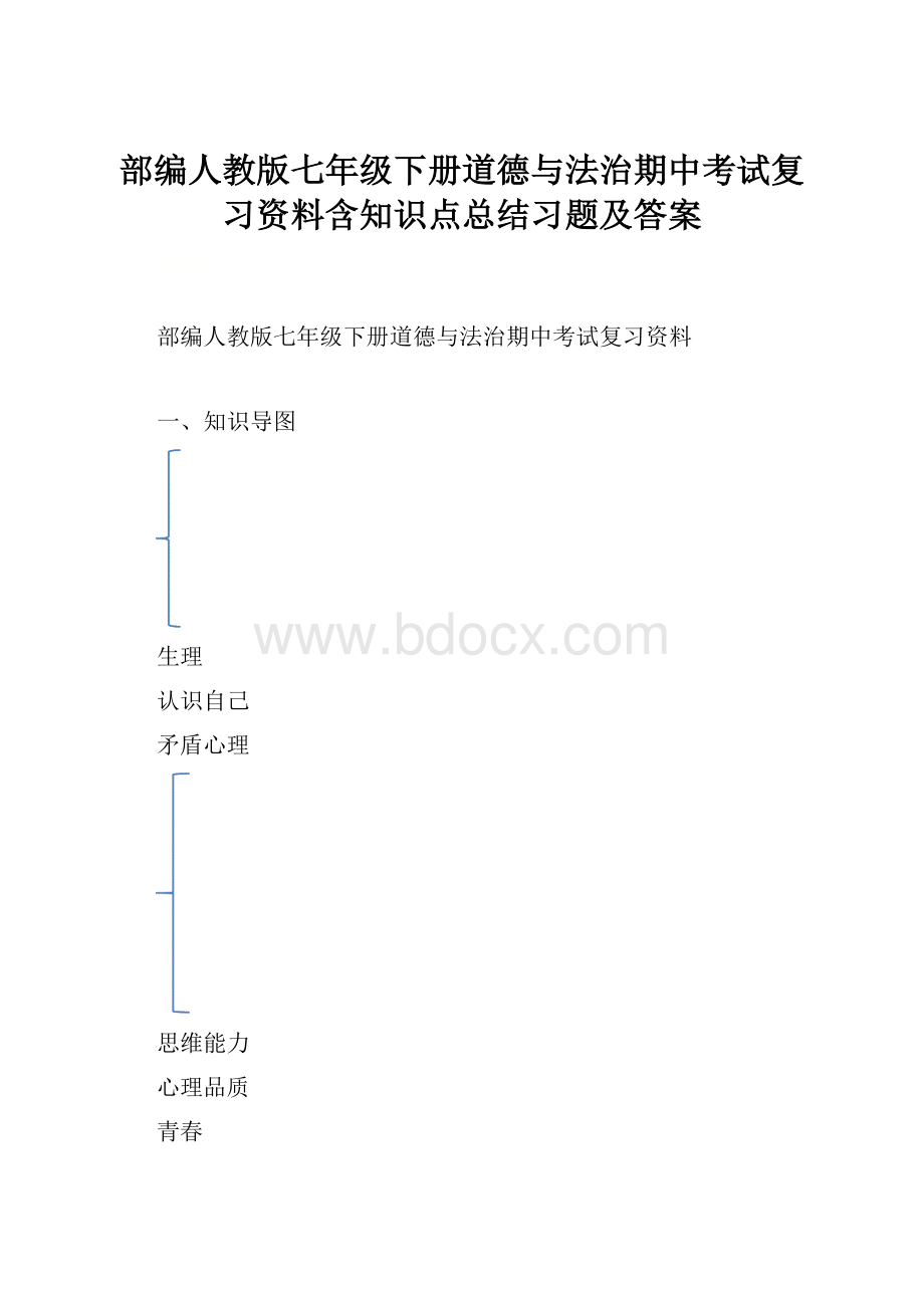 部编人教版七年级下册道德与法治期中考试复习资料含知识点总结习题及答案.docx