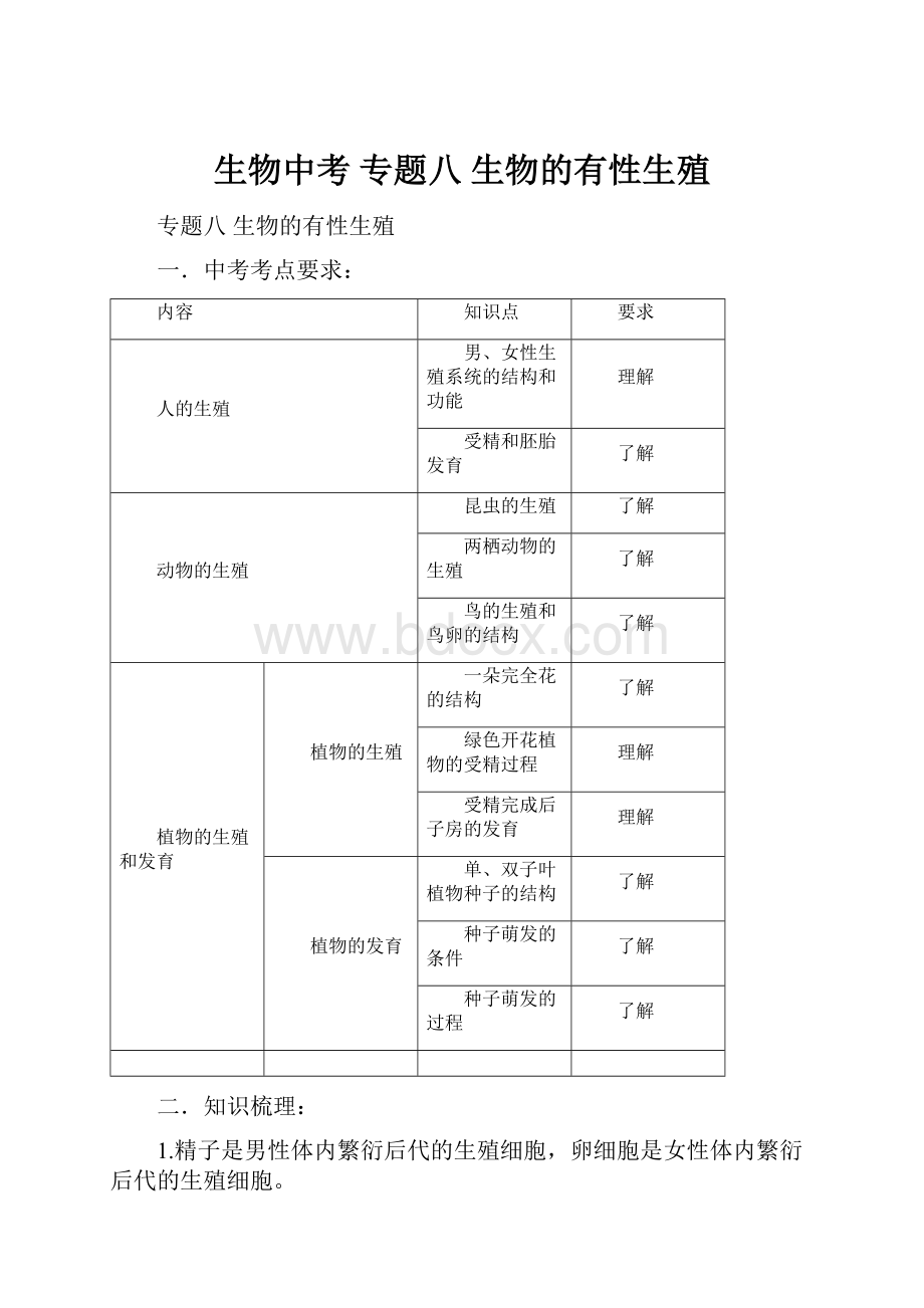 生物中考 专题八 生物的有性生殖.docx