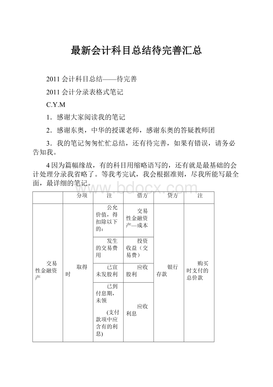 最新会计科目总结待完善汇总.docx